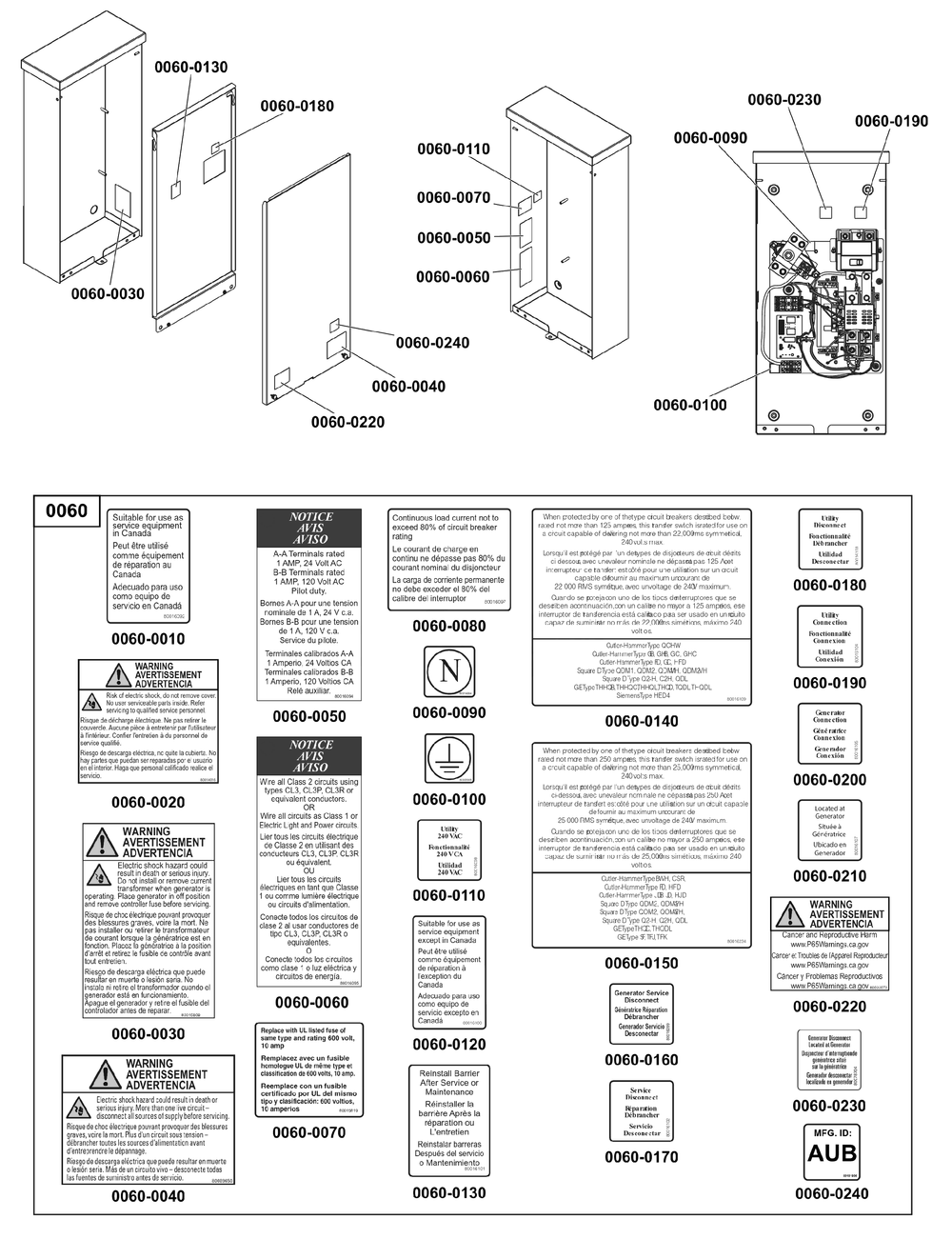 Decals Group - Ats Warning Diagram and Parts List for 071273-00  Briggs and Stratton Generator